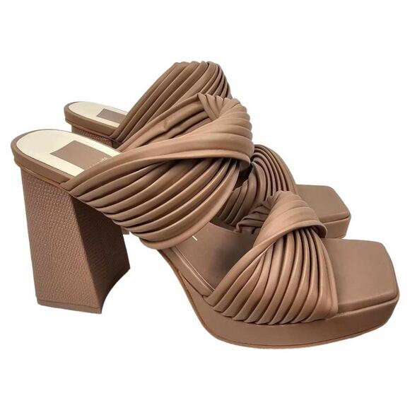 NEW Dolce Vita Chunky Block Heel Platform Slide Sandals Neutral Beige Size 7 - Picture 5 of 11